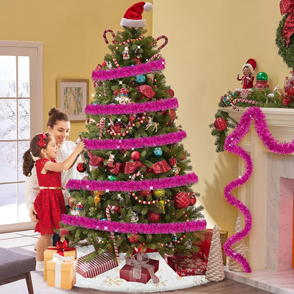 25 Feet Metallic Twist Tinsel Garland Backdrop for Parade Floats, Christmas Eve, New Year, Valentine's Day Party Decorations (Fuchsia, 4in x 25ft)