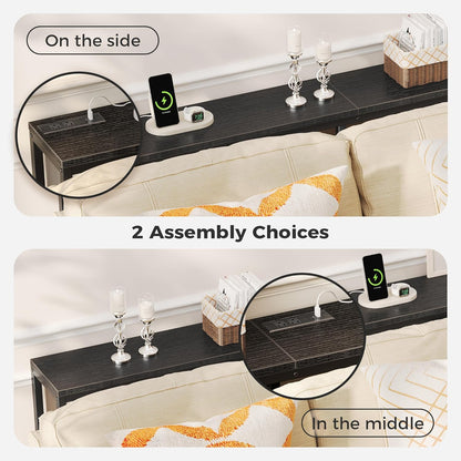 SUPERJARE Console Table with Outlet, 63 Inch Sofa Table with Charging Station, Narrow Entryway Table, Skinny Hallway Table, Behind Couch Table, for Living Room, Plants, Black