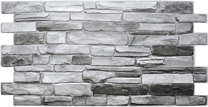 Dundee Deco Grey Faux Stone PVC 3D Wall Panel, 3.2 ft X 1.6 ft (98cm X 50cm), Interior Design Wall Paneling Decor, Sample 9 in X 9 in