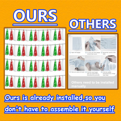 4P Red Green White Foil Fringe Metallic Tassel Streamers Banner Tassel Garland for Parade Floats, Graduation, Wedding, Birthday, Halloween, Christmas, Mexican Italian Birthday Party Decorations