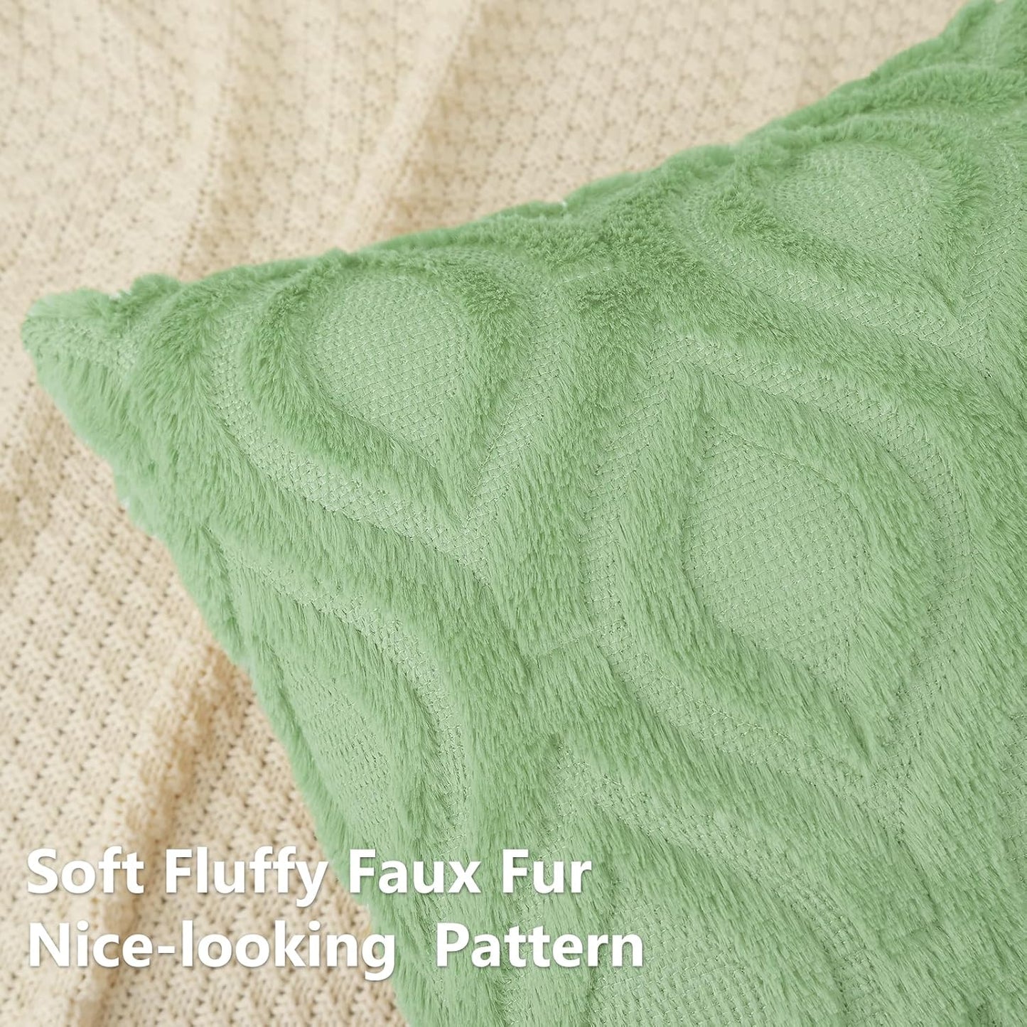 decorUhome Throw Pillow Covers 12x20 Inch Set of 2, Soft Plush Decorative Faux Fur Sage Green Solid Couch Pillow Covers, Accent Farmhouse Neutral Lumbar Euro Pillow Cases for Sofa Bed Living Room