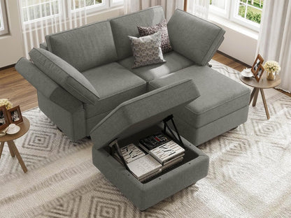 Bellfin Modular Sectional Sleeper Sofa Convertible Sofas with Storage Ottomans Small Sectional Couches for Living Room. Light Grey Couch