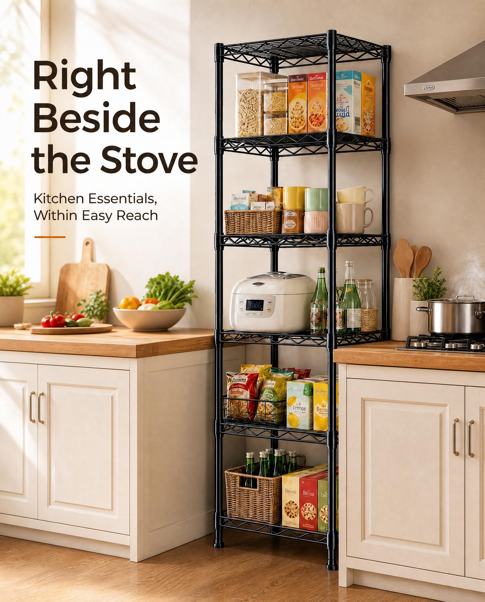 GRANNY SAYS 6-Tier Narrow Storage Shelves for Small Spaces, 15.8" W Metal Shelving Unit, Adjustable