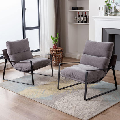 DUOMAY Modern Accent Arm Chair, Comfy Linen Lounge Lazy Chair with Metal Leg, Mid-Century Corner Chair for Living Room Bedroom Office Apartment, Grey