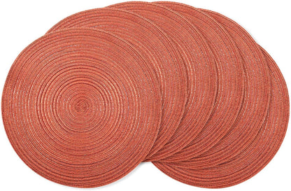 AHHFSMEI Round Braided Placemats Set of 6 Round Table Mats for Dining Tables Natural Woven Heat Resistant Place mats 15 Inch (Dark Orange)