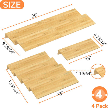 AMBIRD Bamboo Spice Drawer Organizer with Non-slip Mat, 4 Tier Jar Spice Rack Tray 13'',Seasoning Organizer for Kitchen,Cabinet,Drawers,Countertop