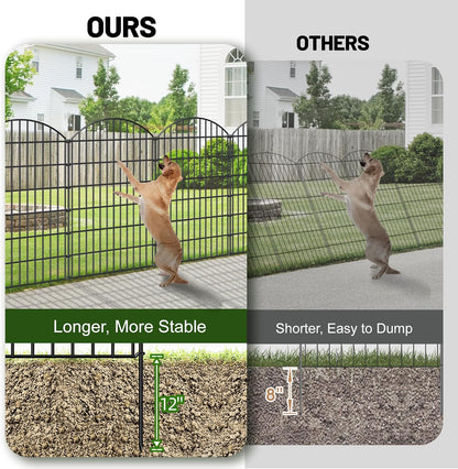 Metal Garden Fence 48in (H) x 20.3ft (L), 8 Panels + 9 Stakes Dog Fence Border Fence Animal Barrier, No Dig Garden Fencing for Yard Flower Bed Lawn Patio Outdoor, CTW4808 Black