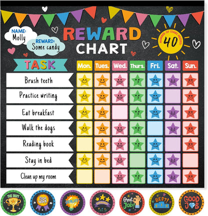 Reward Chart for Kids,Magnetic Behavior Chore Chart for Kids at Home,26 Black Chore Charts,1960 Star Stickers,56 Reward Stickers,Incentive Chore Chart to Develop Responsibility and Good Habits