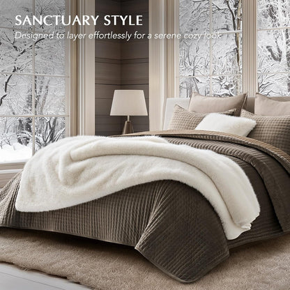 Luxury Faux Fur Throw Blanket, Soft Fluffy Faux Mink Blankets for Bed, Couch, Sofa, Thick Cozy Plush Warm Fur Throws with Reversible Velvet, Ivory Mink, 60"x80"