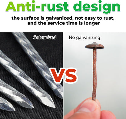 6.3-Inch Galvanized Heavy-Duty Landscape Stakes, (150-PACK) Spiral Metal Turf Spikes for Artificial Grass, Paver Edging, Weed Barrier, Securing Fences and More