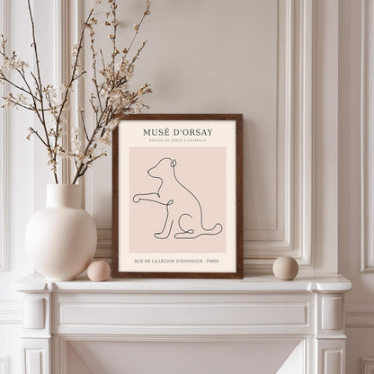 Poster Master Vintage Poster - Retro One Line Dog Drawing Print - Dog Art - Minimal Gift for Men, Women, Animal Lover - Abstract Wall Decor for Home, Office, Bedroom, 8x10 Brown Framed