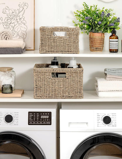 StorageWorks Wicker Storage Baskets, Large and Small Baskets, Handwoven Seagrass Basket for Organizing, Decorative Wicker Baskets with Built-in Handles, Set of 2