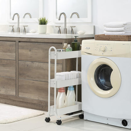 SunnyPoint Slim Rolling Storage Cart, 3 Tier Bathroom Storage Organizer Bathroom, Laundry Utility Cart (White)