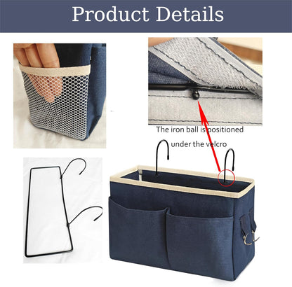 Bedside Caddy Bedside Hanging Storage Basket Multi-Function Organizer Caddy for Bunk and Hospital Beds Dorm Rooms Bed Rails, Can be Placed Glasses Books Mobile Phones（2pc Navy Blue）