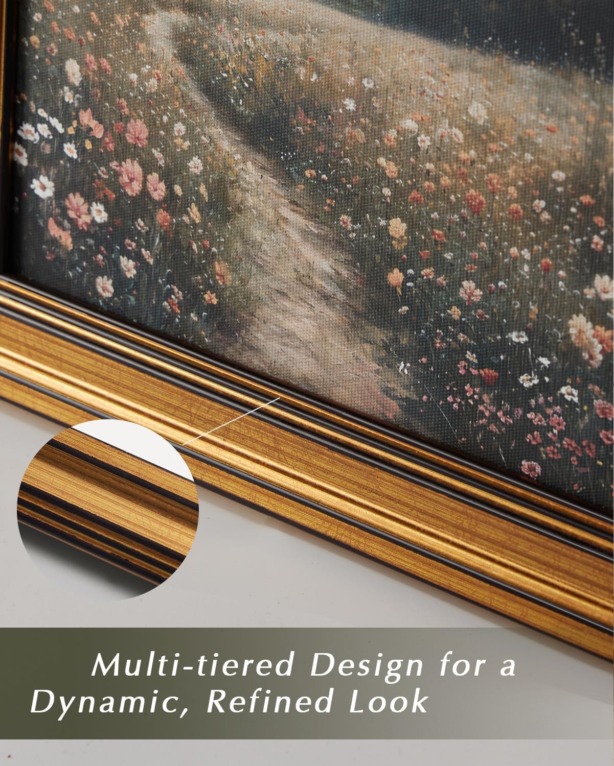 HUARCEY Gold Framed Vintage Wall Deocr for Living Room, Tree Rings Art Abstract Wood Grain Texture Bathroom Art Large Canvas Print Nature Inspired Farmhouse Pictures for Study Office Bedroom 16"x24"