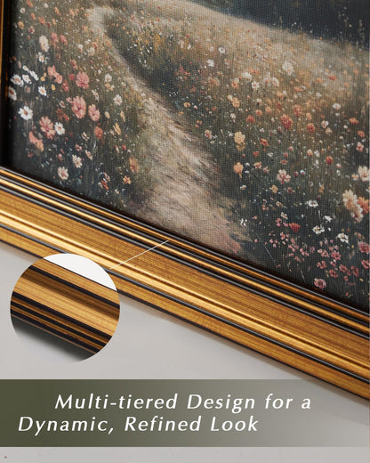 HUARCEY Gold Framed Vintage Wall Deocr for Living Room, Tree Rings Art Abstract Wood Grain Texture Bathroom Art Large Canvas Print Nature Inspired Farmhouse Pictures for Study Office Bedroom 16"x24"