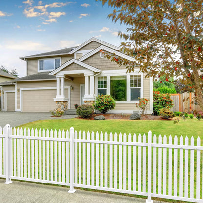 Patio 10 Sets Vinyl Picket Fence Panels 30" H x 84" W White PVC Decorative Fence for Front Yard Porch Patio Deck Pool Air Conditioner Fence Safety Dog Fence (34 Pickets, Straight)