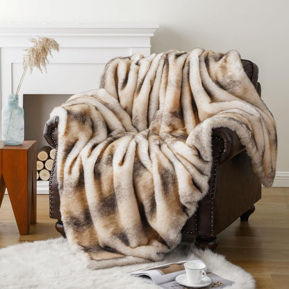 BATTILO HOME Luxury Faux Fur Throw Blanket, Soft Cozy Mink Fur Blanket for Couch, Sofa, Chair, Bed, Thick Warm Fall Fur Throw Blankets, 50"x60"