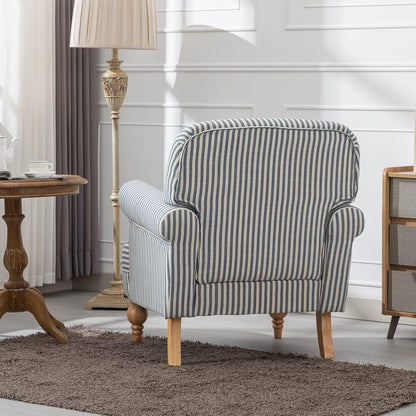 chairus Linen Accent Chair for Living Room Upholstered Mid Century Modern Single Sofa Chair with Solid Wood Legs Comfy Reading Chair Armchair for Bedroom/Office Room/Recption/Lounge, Blue Stripe