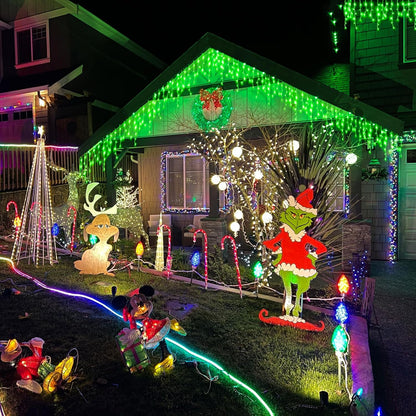 Green Christmas Lights Outdoor, 33ft 400 LED Icicle Lights for Outside House with Connectable Clear Wire 8 Modes Timer, Plug in Waterproof for Home Holiday Eaves Yard Party Room Indoor Decoration