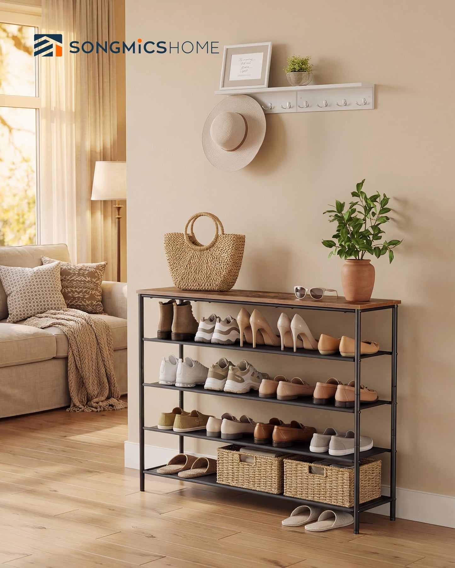 SONGMICS HOME 5-Tier Shoe Rack, Free Standing Shoe Storage Organizer, 12 x 47.4 x 36 Inches, Metal