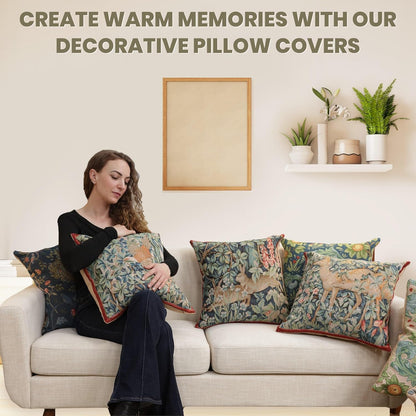 Charlotte Home Furnishings Decorative Tapestry Pillow Cover 19x19 in, Green Menestrel Couch Throw Pillow Cover, French Country Square Cushion Cases for Bed Room Home Decor, Soft Cotton Jacquard Woven