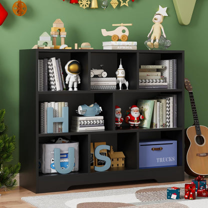 Book Shelf, 8 Cubes Storage Organizer, 3-Tier Open Shelf Wooden Bookcase, Freestanding Black Bookshelf Cube Shelf for Bedroom, Living Room, Home Office