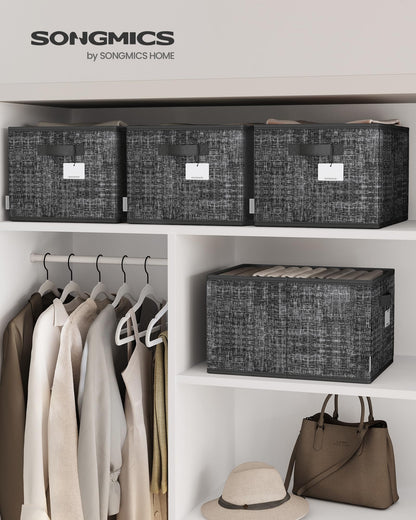 SONGMICS Storage Baskets, Set of 3, Foldable Closet Organizer for Shelves