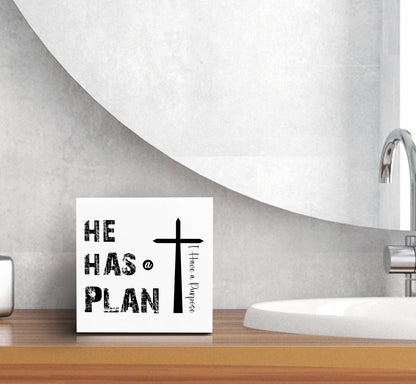 SRADMO He Has a Plan Jesus Wood Box Sign Desk Decor, Bible Verse Decor, Christian Theme Wooden Block Box Sign Decoration for Home Office Shelf Table Decors