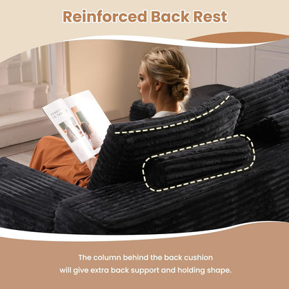 HOOOWOOO Cloud Sectional Couches for Living Room,Modular Sectional Sofa No Assembly,133X70 Inch Plush Corduroy Large U Shaped Floor Couch Set with Deep Seat Chaise Ottoman(Black)