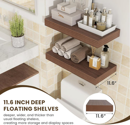 Floating Shelves for Wall - 24 Inch Wide x 12 Inch Deep Floating Shelves Set of 2-24W x 12D Wide Wall Shelf for Living Room Laundry Room Bedroom Kitchen Home Office