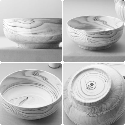 MALACASA Large Serving Bowls, 60 OZ (8'') Salad Bowls Set of 2, Ceramic Mixing Bowls for Kitchen, Serving Bowl for Soup, Pasta, Side Dishes and Entertaining, Marble Grey, Series REGULAR