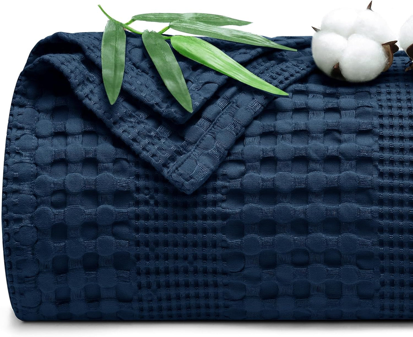 PHF Cooling Waffle Blanket King Size, Lightweight 60% Rayon Derived from Bamboo & 40% Cotton Breathable Blanket for Hot Sleepers, Soft and Luxury for Bed Couch and Sofa, 104"x90", Navy Blue