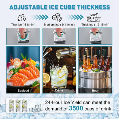 Commercial Ice Maker Machine 550LBS/24H with 185LBS Large Ice Storage Bin, 162Pcs Clear Ice Cubes in 11Mins, Stainless Steel Under Counter Industrial Ice Machine for Bar, Restaurant Business