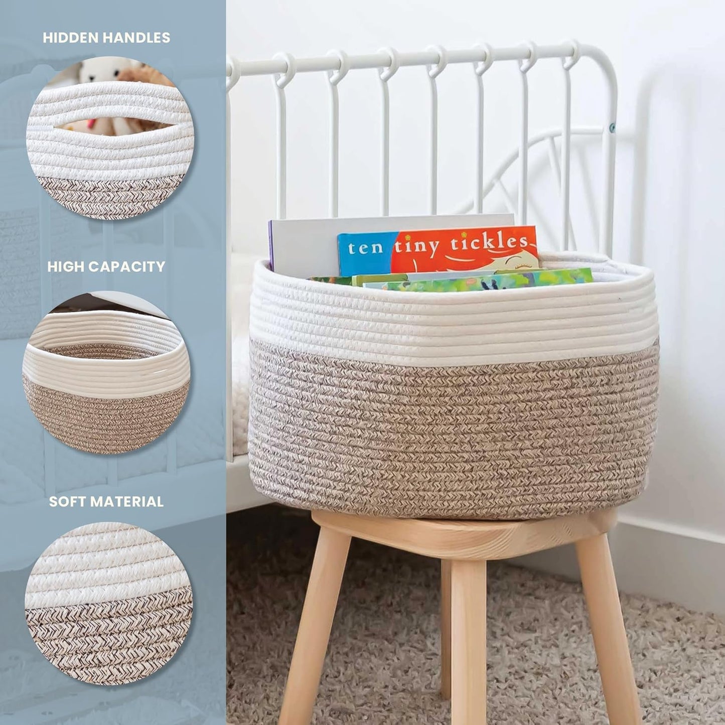 OrganiHaus Set of 3 Woven Storage Baskets for Organizing, Cotton Rope Organizer Bins for Shelves, Closet & Nursery, Dog Toy Basket, Decorative Bins for Toys, Towels & Books - 15x10x9, Brown