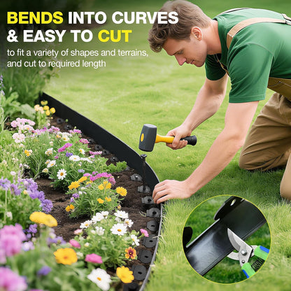 MIXC 33ft, 1.5in Tall Landscape Edging Kit with 50 Spikes, No-Dig Flexible Plastic Edge Border for Landscaping, Lawn, Garden, Flower Beds, Yard, Paver, Playground, Fence, Pathway, Black,1pack,33ft