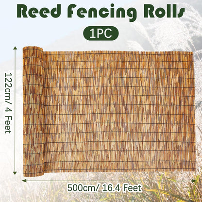 Barydat 1 Pcs 4 x 16.4 ft Bamboo Privacy Screen, Reed Fence Roller Patio Decorative Fences Reed Screen Curtain for Garden Backyard Patio Balconies