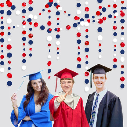 46 Ft Navy Blue Red White Circle Dots Garlands Royal Blue Red Hanging Paper Polka Dots Streamer for 4th of July American Independence Day USA National Day Patriotic Veterans Party Decorations Supplies