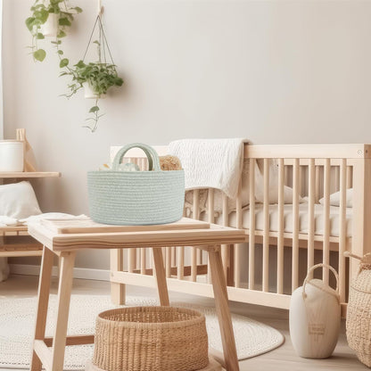 Diaper Caddy Organizer Cotton Rope Baby Basket Nursery Storage and Portable Tote Bag for Car Ideal Baby Shower Gifts and Registry Must-Have for Newborn Essentials light green