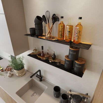 RWA Unique Live Edge Floating Shelf for Wall - Stylish Hanging Shelves for Room Wall Bedroom Bathroom Office Decor, Epoxy and Wood Wall Shelf Plank - Elegant Wall Mounted Shelves (black, 16x6")