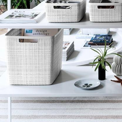 Curver Set of 4 Large Cube 17L Jute Decorative Plastic Organization and Storage Baskets - Perfect