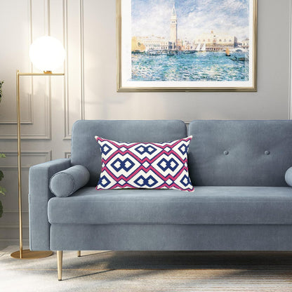 Alysheer Embroidered Lumbar Decorative Throw Pillow Cover 12"x 20", Classic Boho Geometric Embroidery Pattern Cotton Rectangular Cushion Case for Sofa Couch Living Room Bedroom(Blue Pink)