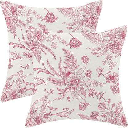 CXMEIFLY Hot Pink Spring Pillow Covers 16 x 16 Inch Set of 2 for Chinoiserie Flowers Decor Throw Pillows Floral Leaves Seasonal Plant Outdoor Decorative Cushion Cases for Couch Bed Decorations