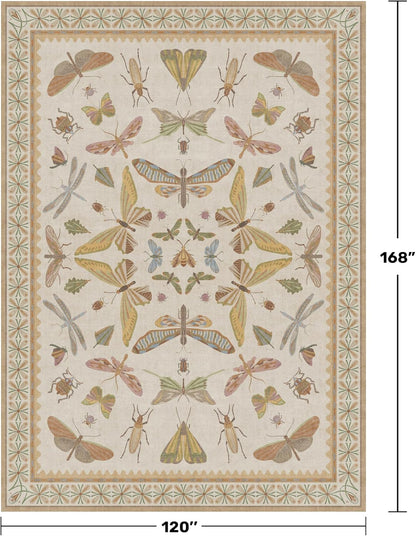 Large Western Rugs for Living Room - 10x14 Insect Area Rug for Dining Room Under Kitchen Table, Washable Low Pile Soft Boho Butterfly Decor
