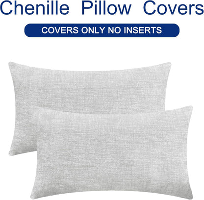 CaliTime Throw Pillow Covers Decorative 12 X 20 Inches Pack of 2 Cozy Chenille Cushion Cases for Couch Sofa Bed Living Room Home Moonbeam Gray
