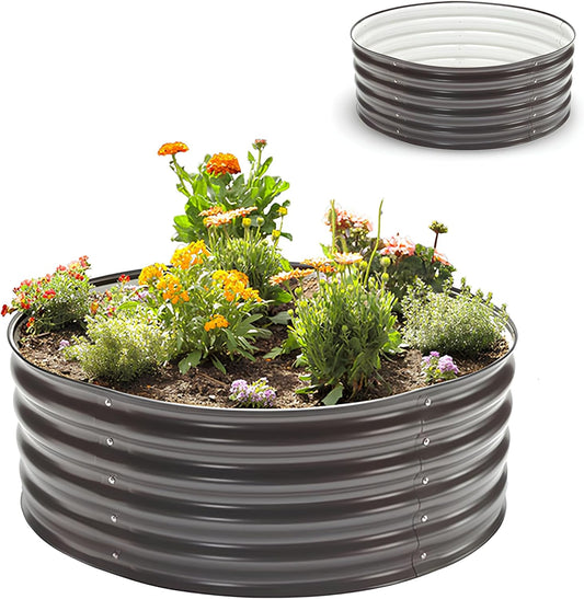 Epic Gardening 5-in-1 Modular Galvanized Raised Garden Bed Kit, 15" Tall Metal Planter Box, Durable Aluzinc Steel Raised Garden Bed Outdoor for Vegetables, Herbs, Flowers & Fruits - Round - Slate Grey