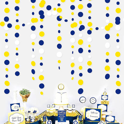 46Ft Navy Blue and Yellow Circle Dots Garland Royal Blue Yellow White Hanging Paper Polka Dot Streamer for Graduation Birthday Wedding Bridal Baby Shower Nautical Ahoy Achor Party Decorations Supplies
