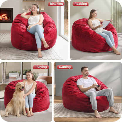 Hobestluk 4FT Bean Bag Chair Giant Bean Bag Chairs for Adults Large Bean Chairs with Removable Cover, Beanbag Chair with Filler, Adult Bean Bag Chairs for Living Room, Bedroom