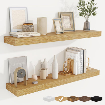 fuqing Floating Shelves for Wall, Bathroom Shelf Wall Mounted for Storage, Shelves with Invisible Bracket for Bedroom, Kitchen, Living Room, Farmhouse Small Book Shelf, 36 Inch Set of 2, Oak