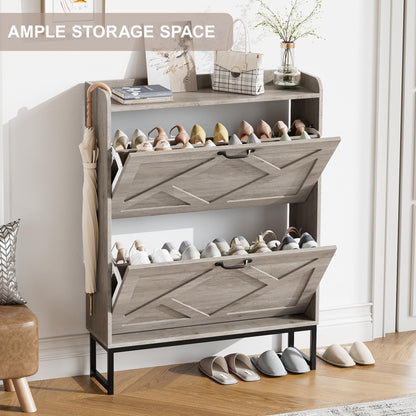 Nicetree Shoe Storage Cabinet with 2 Flip Drawers, Freestanding Shoe Organizer, Shoe Cabinet with